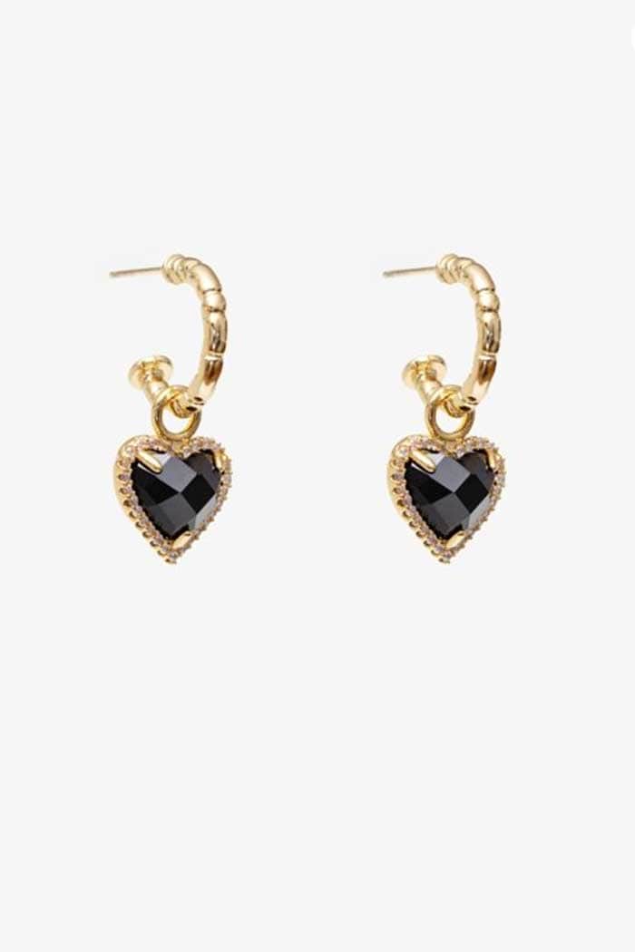 Antler Twilight Heart Earring Black Gold