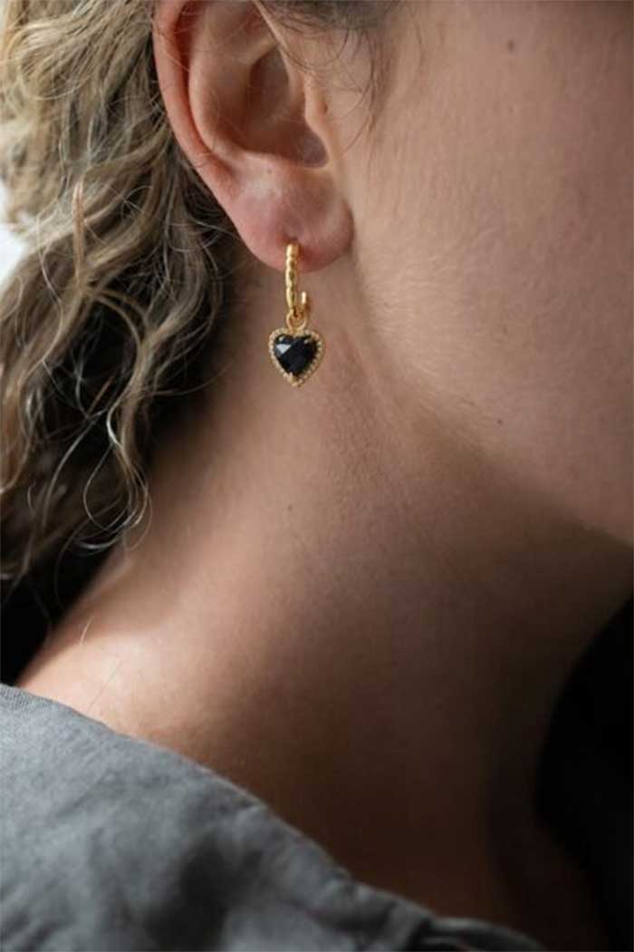 Antler Twilight Heart Earring Black Gold 2