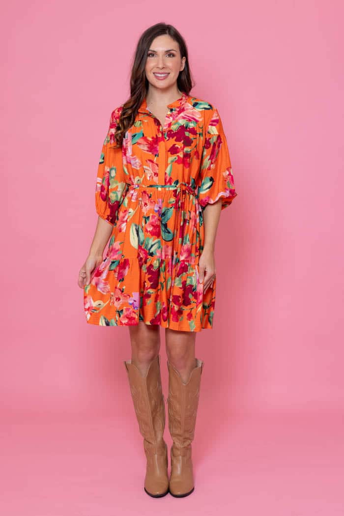 orange floral mini dress