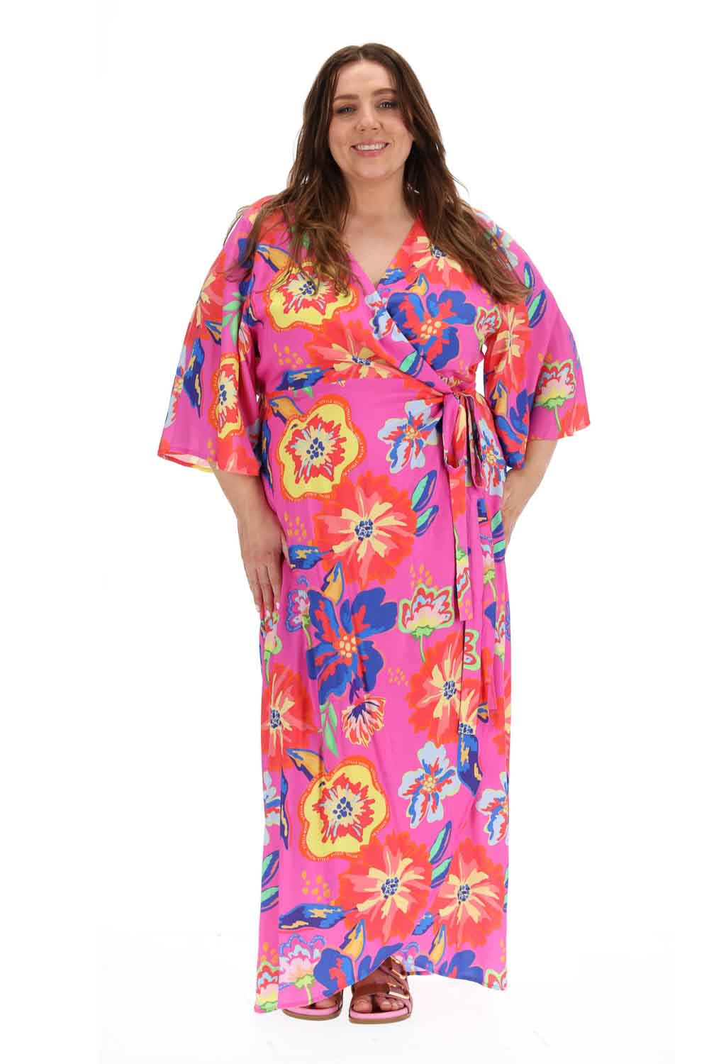 pink floral wrap dress plus size