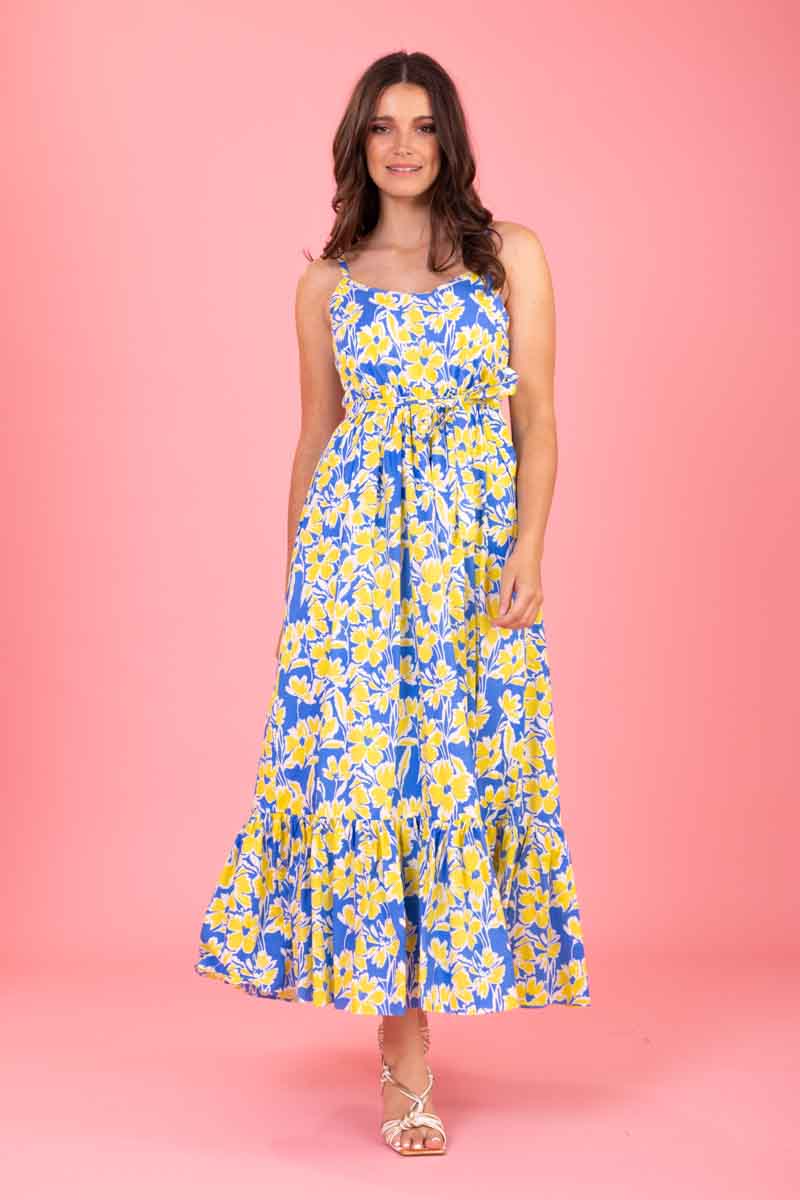 blue yellow floral dress
