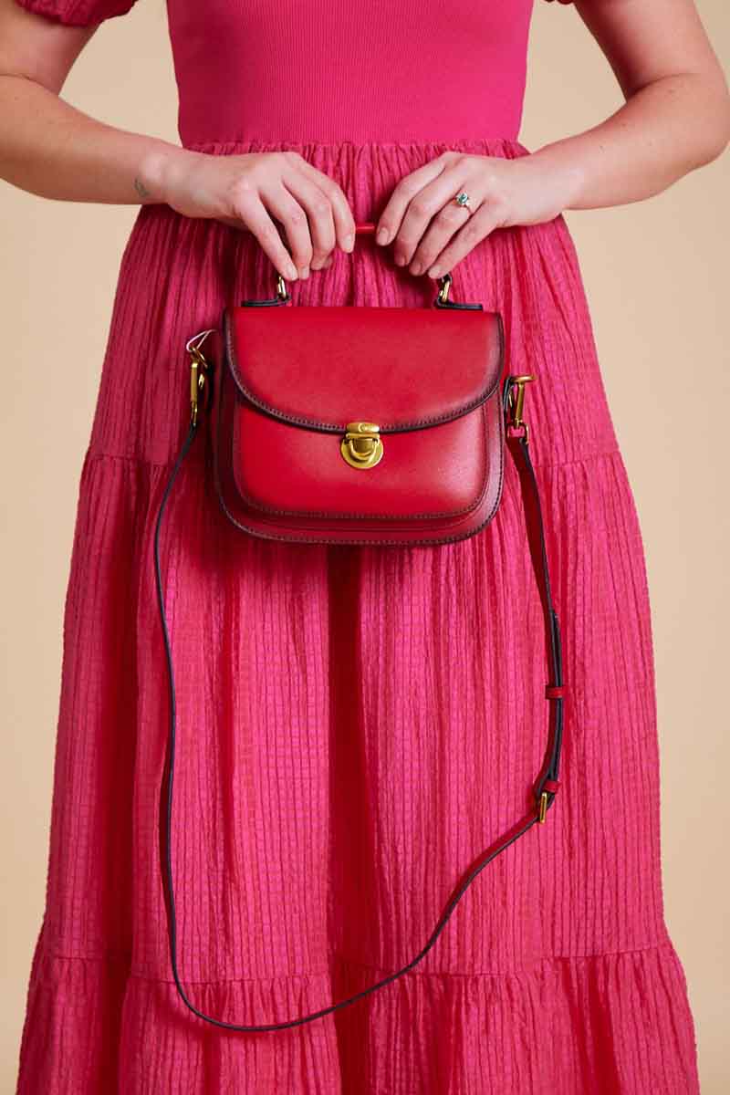 red handbag bag leather