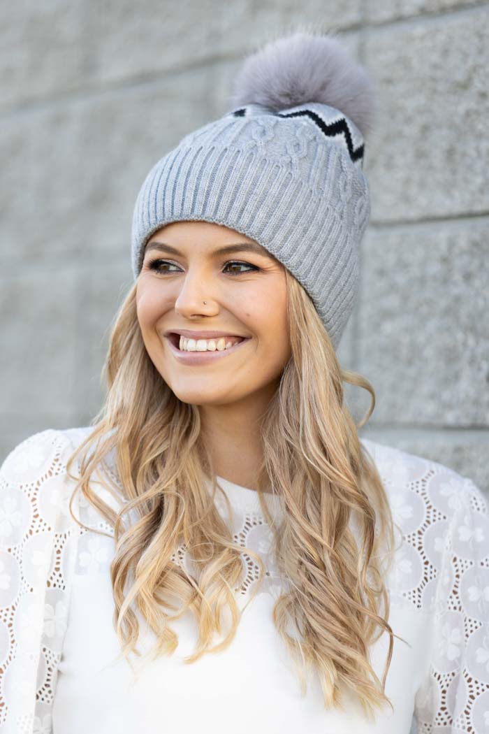 grey knitted beanie bobble