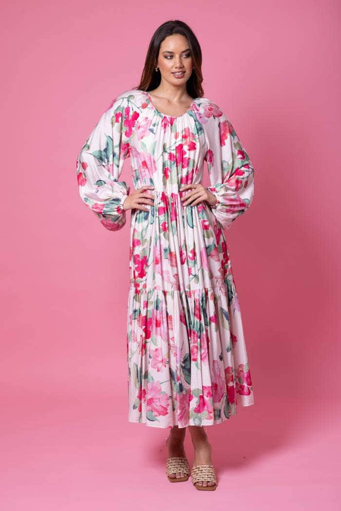 pink floral tiered dress