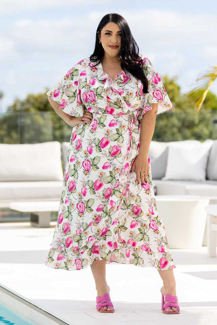 strawberry print wrap dress plus size