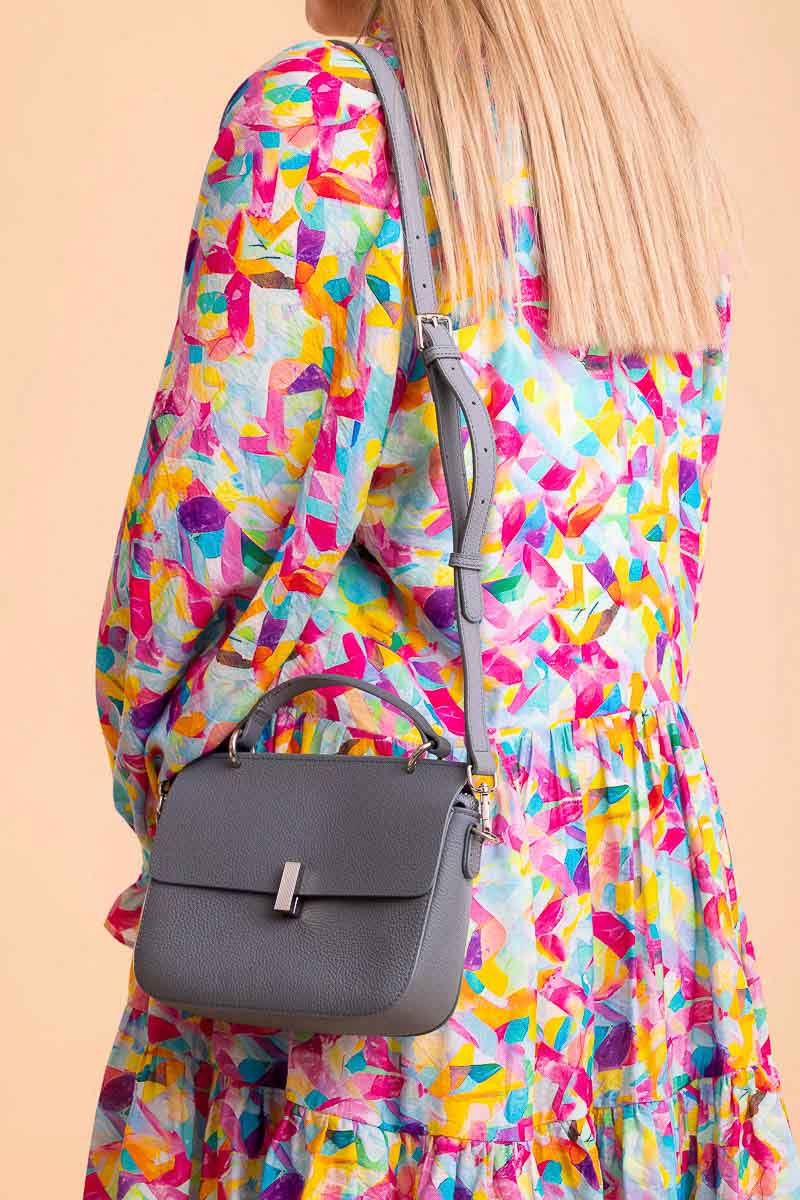 blue flap leather handbag