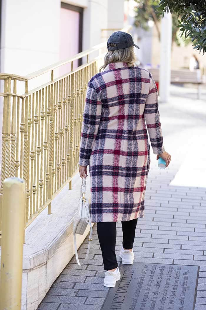 Harriet Cardigan Beige Navy Tartan 2