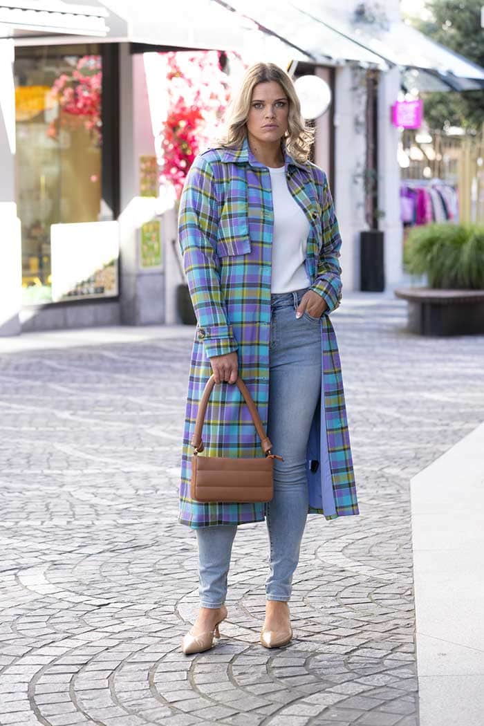 teal purple tartan coat plus size