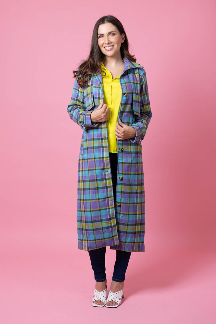 teal purple tartan coat plus size