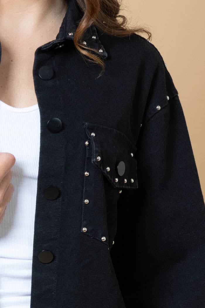Heidi Black Stud Denim Shacket 4