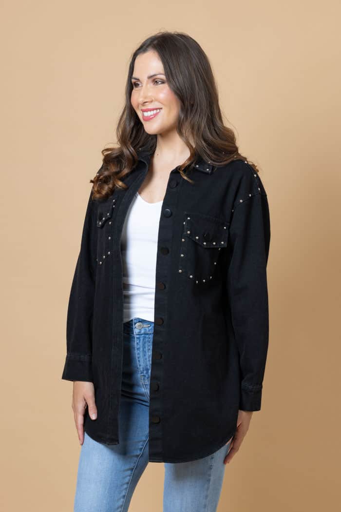 Heidi Black Stud Denim Shacket 2