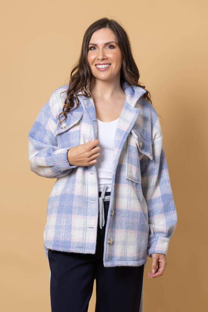 blue tartan shacket jacket plus size