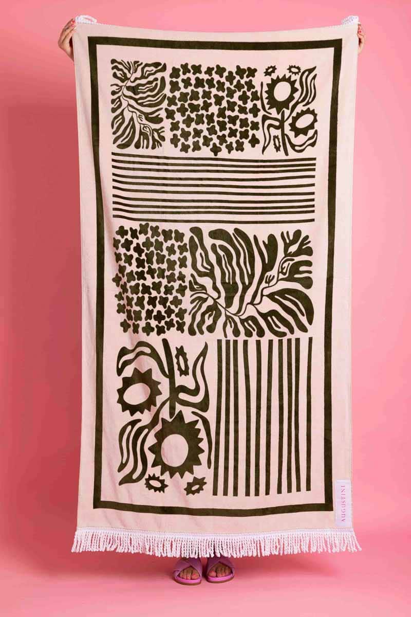 beige floral beach towel