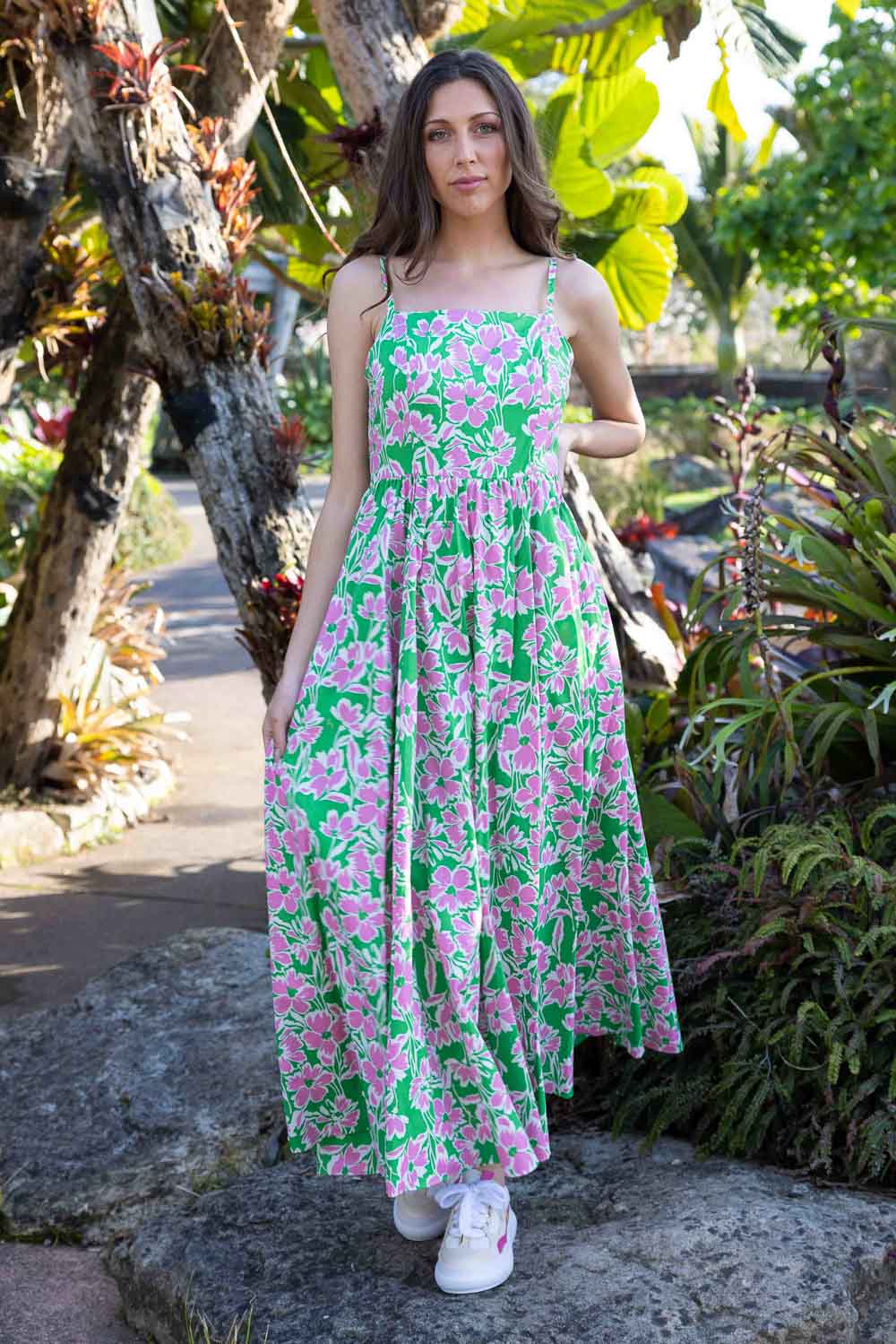 green floral maxi dress