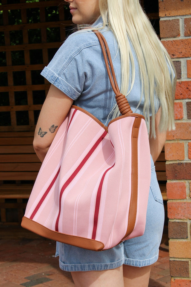 light pink striped tote bag