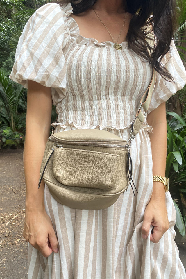 Bumbag style beige handbag