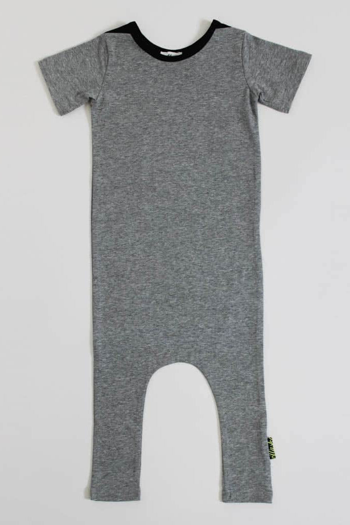 grey marle and black baby romper