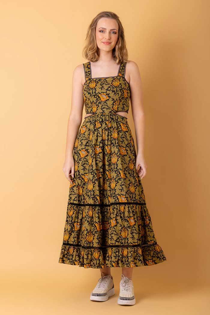 green floral midi dress