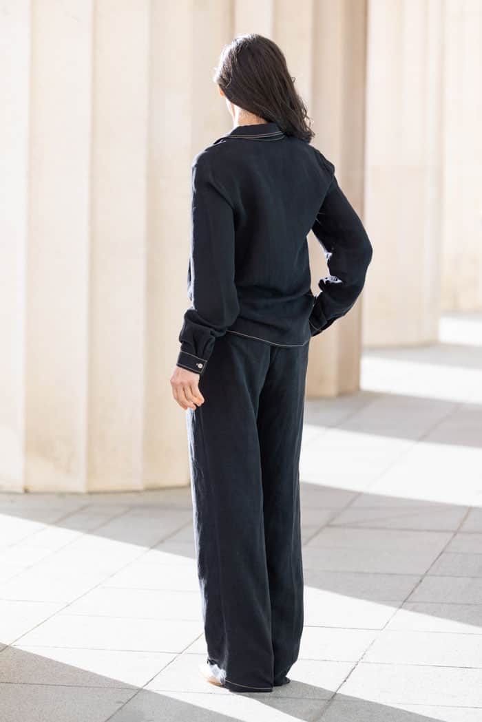 Isla Black Pants Caramel Contrast Stitching 3
