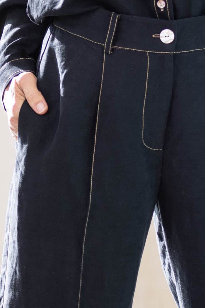 Isla Black Pants Caramel Contrast Stitching 4
