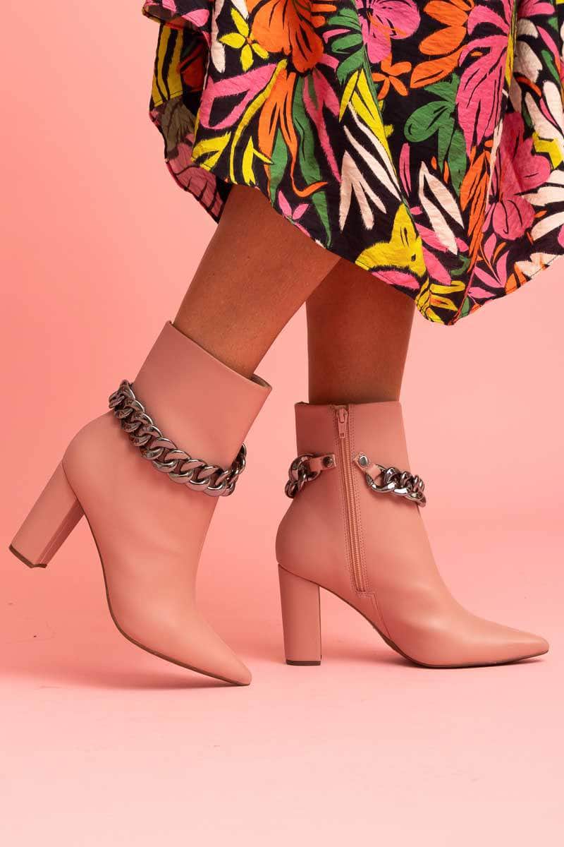 blush pink boot heel metal chain