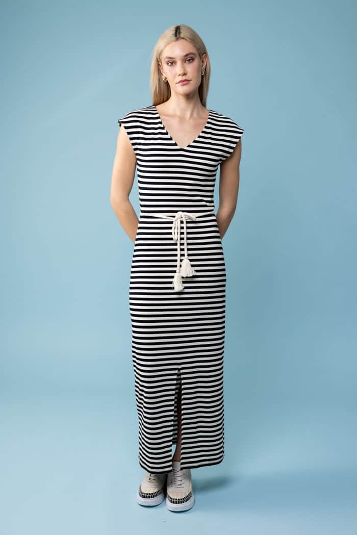 Jagger Dress Cream Black Stripe 2