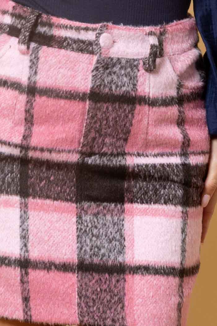 Jenna Pink Brown Tartan Mini Skirt 4