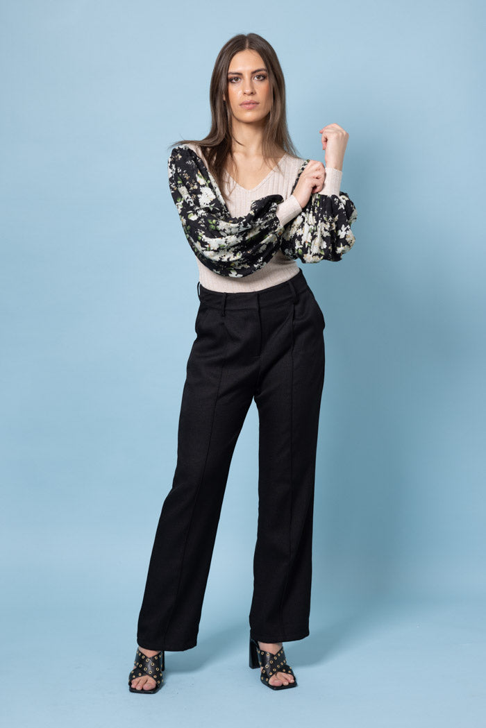 black pintucked suit pant