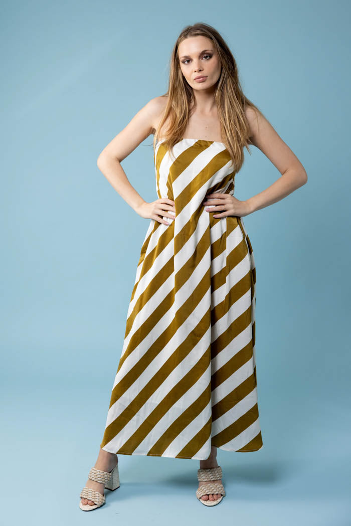 striped bias maxi dress