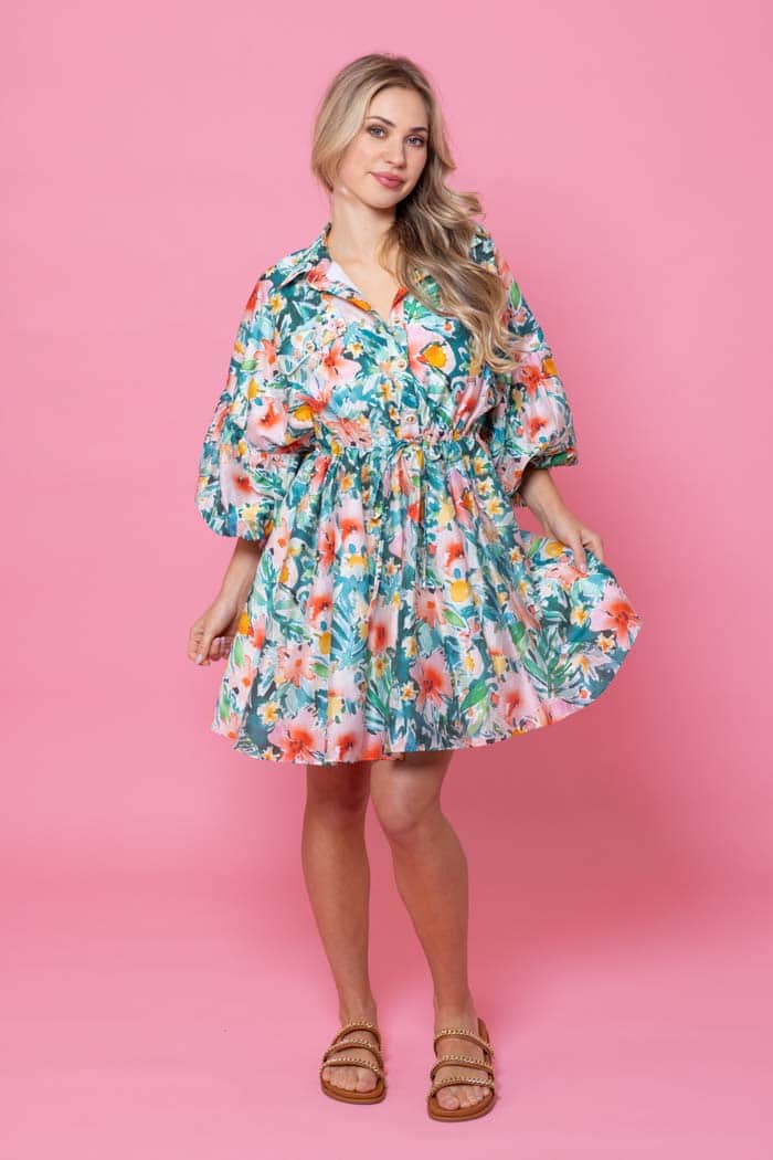 green floral mini dress