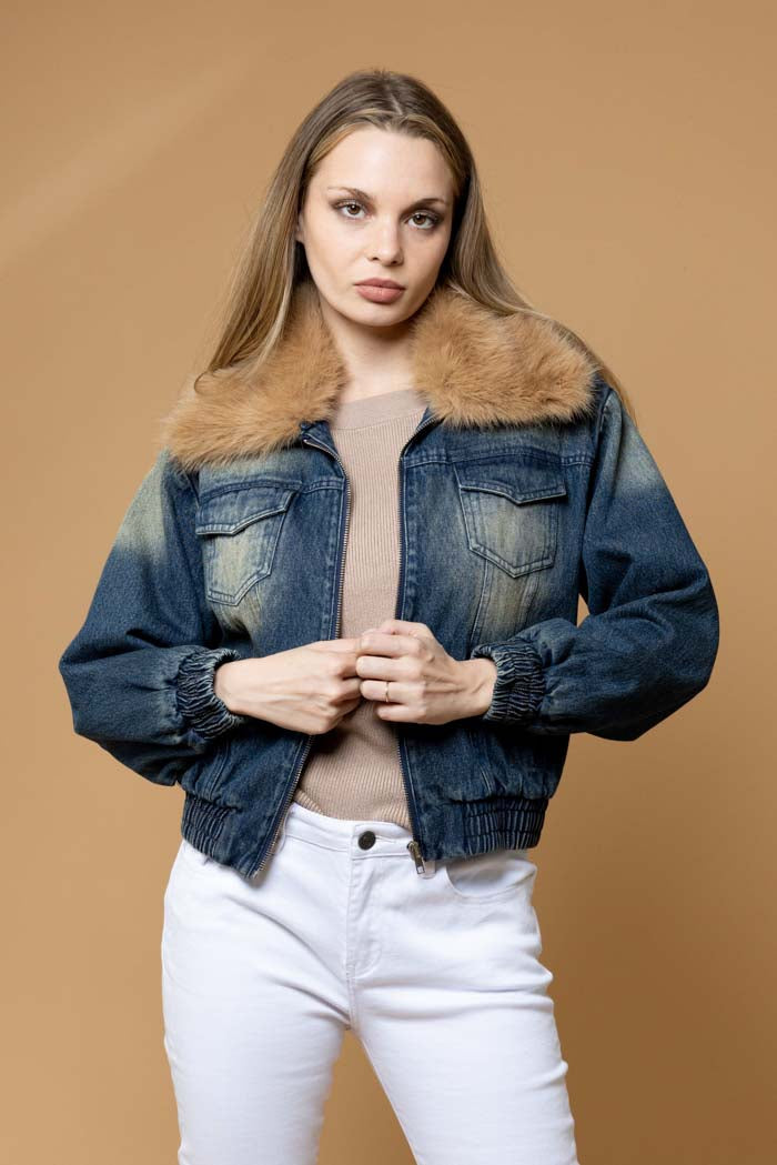 fur collar denim jacket