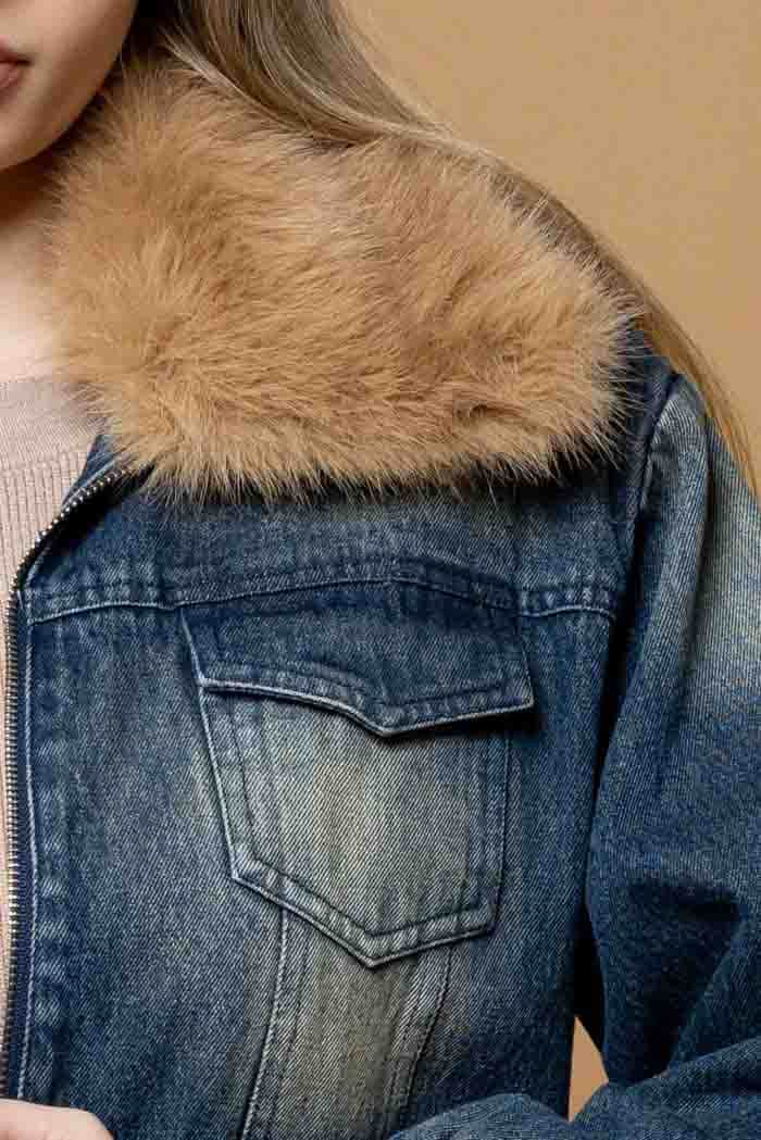 Kim Denim Jacket Fur Collar 5