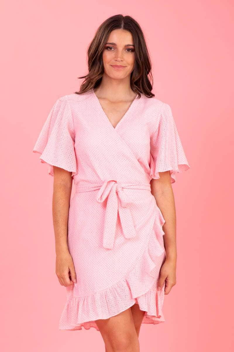pink wrap mini dress