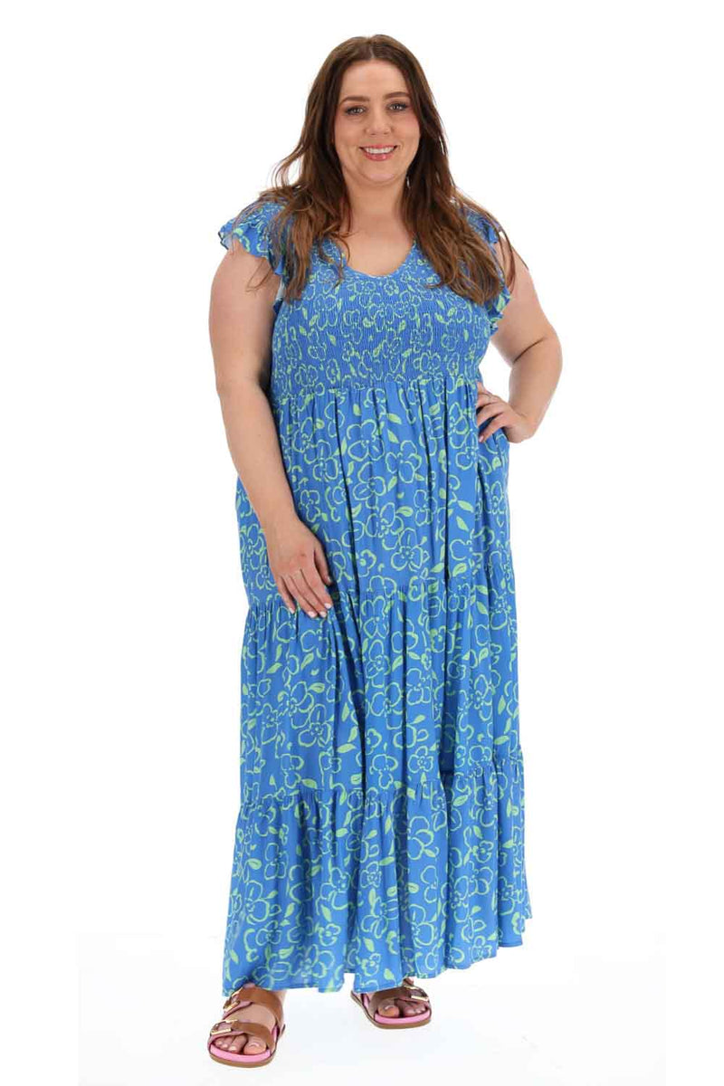 Kristen V Neck Maxi Dress Blue – Augustine