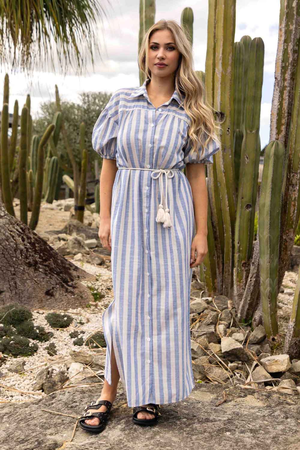 blue stripe maxi dress