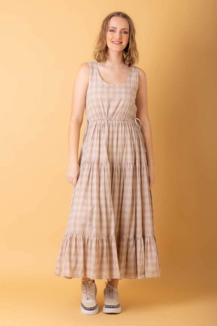 beige tartan maxi dress