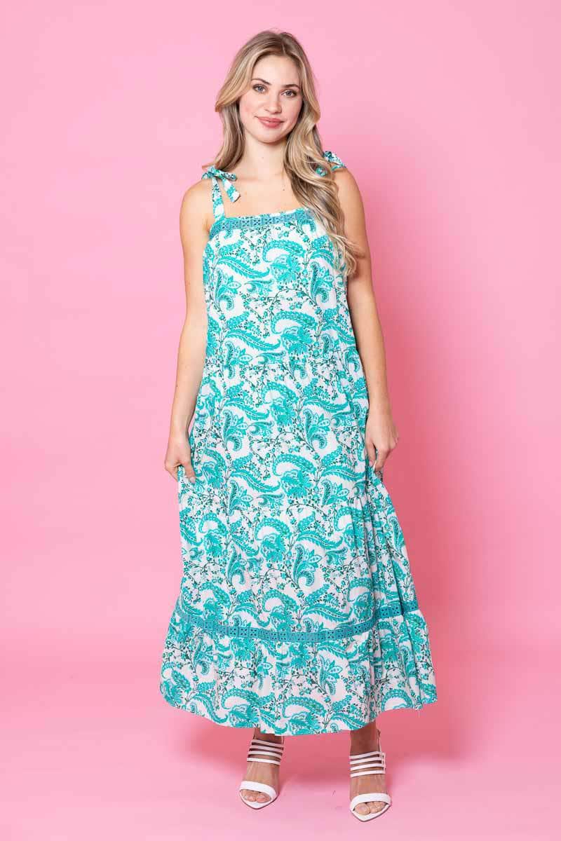 teal floral midi maxi dress