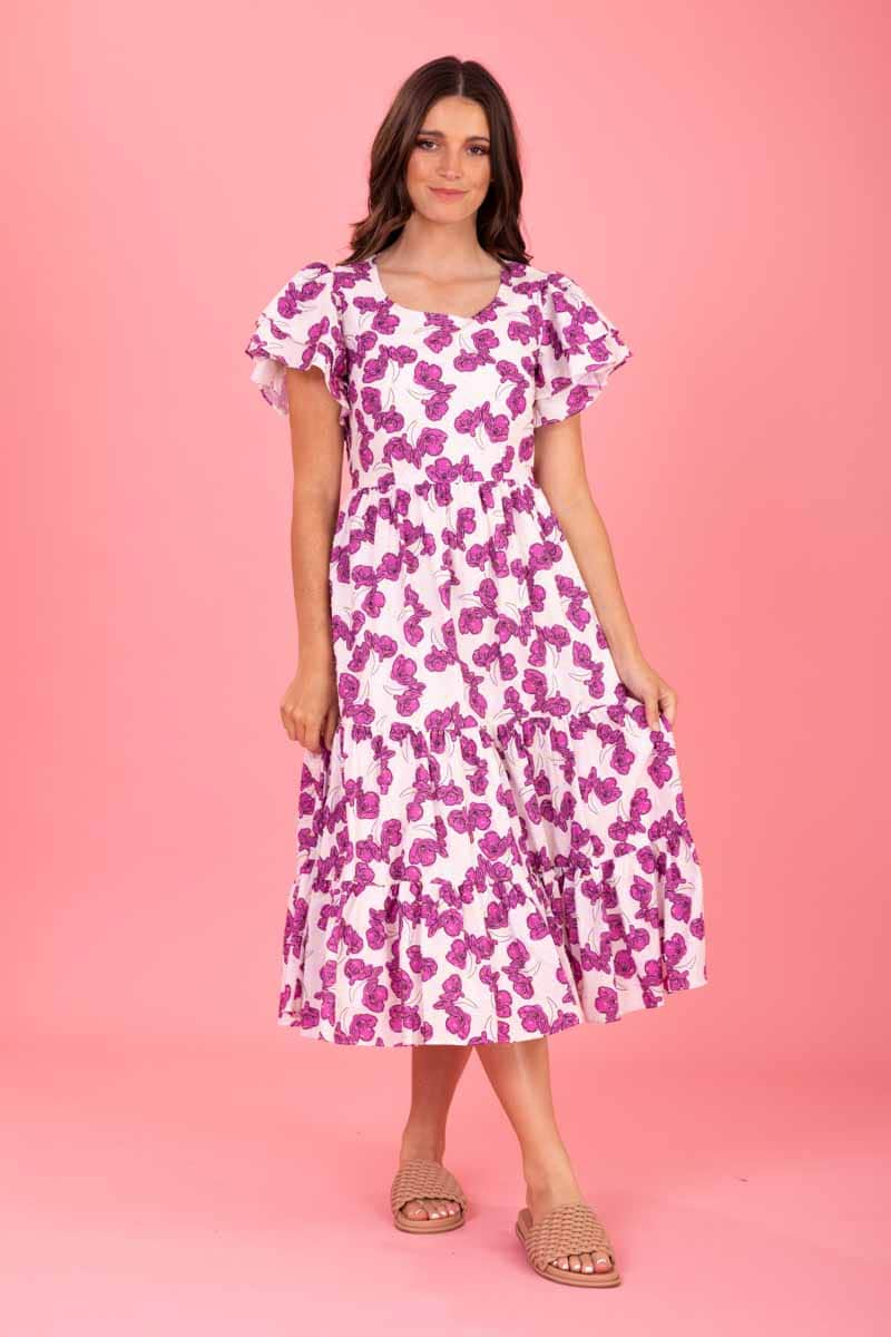 pink floral midi dress plus size