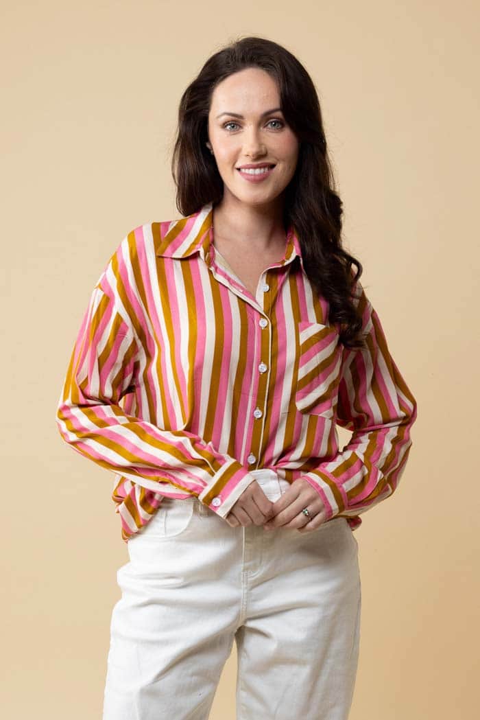 Letitia Striped Shirt Pink Tan 2