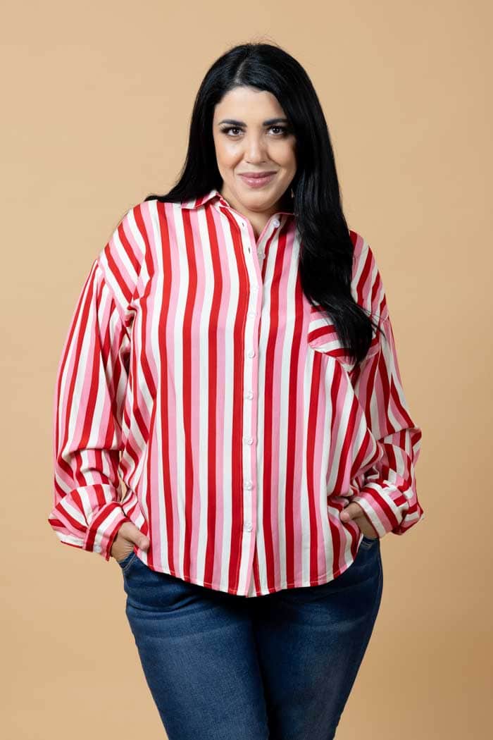 Letitia Striped Shirt Pink Red 2