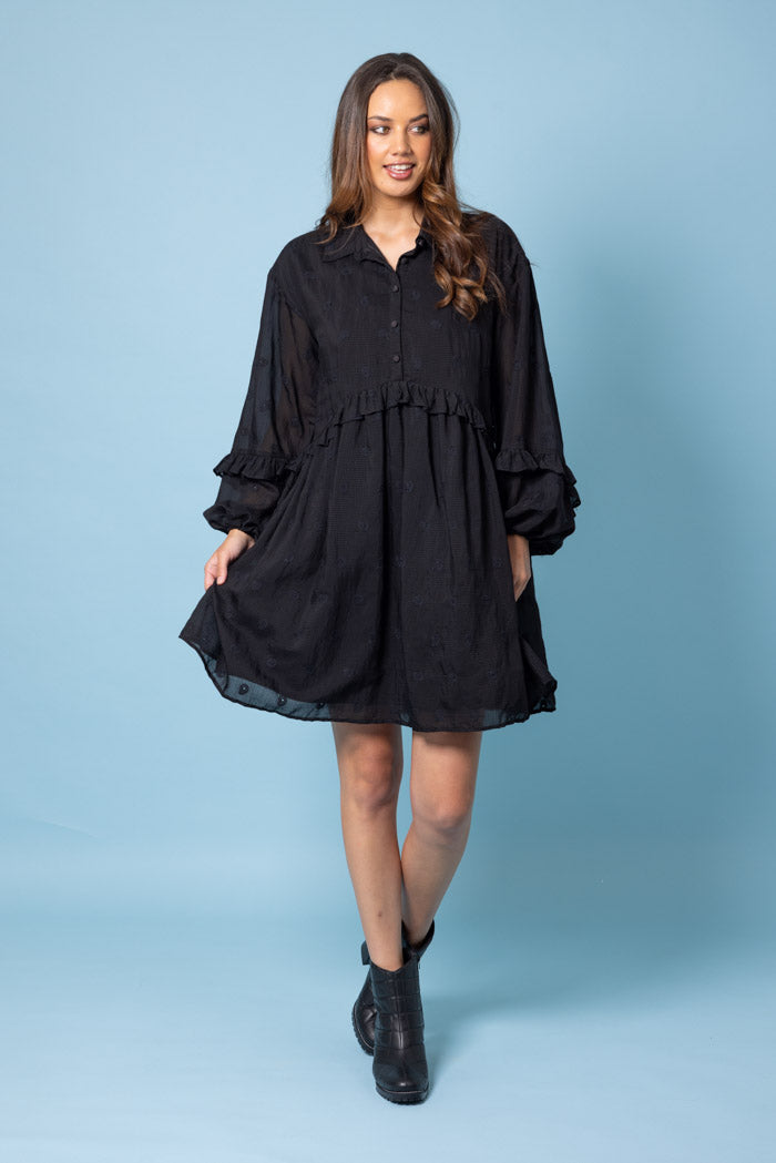 black mini shirt dress