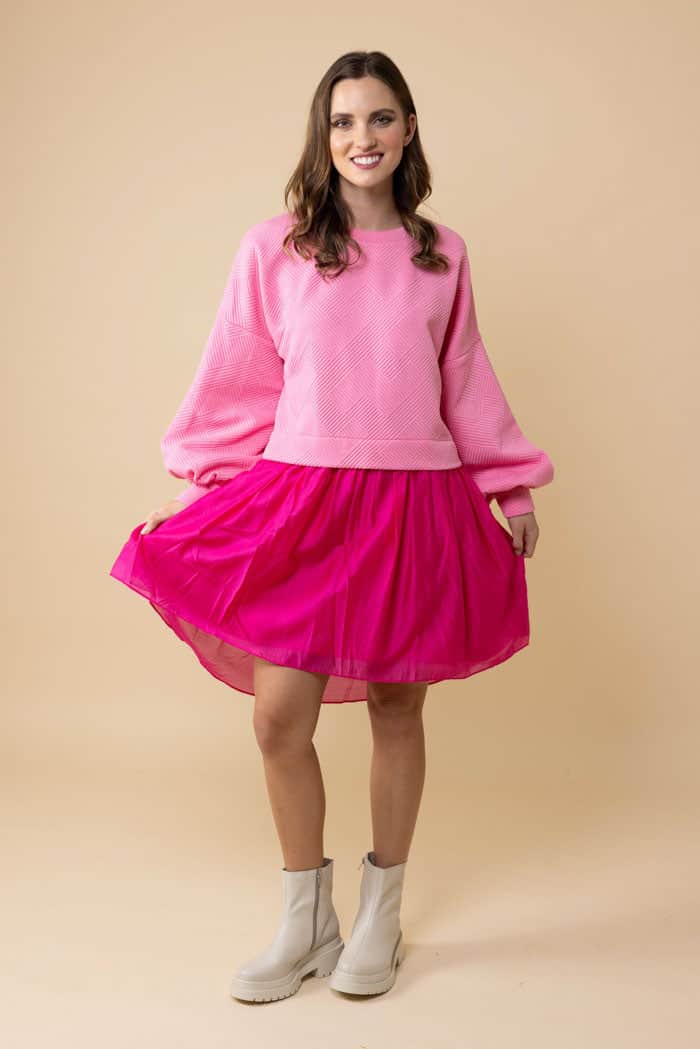 pink sweater midi dress