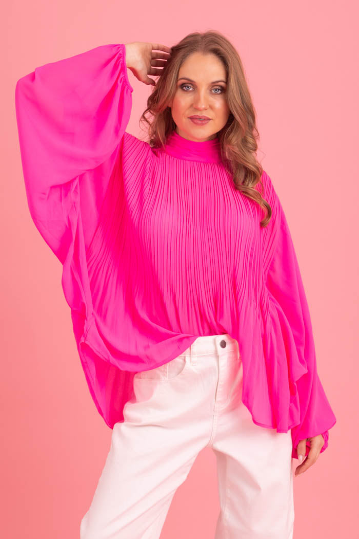 pleated pink top Plus Size