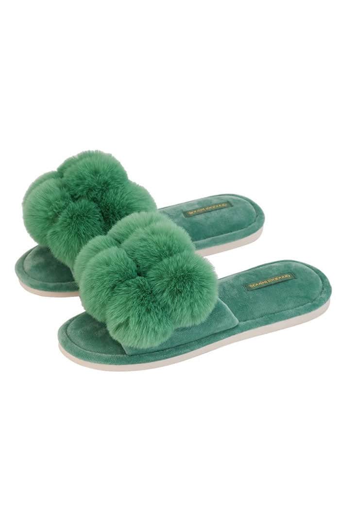 Annabel Trends Cosy Luxe Slippers Pom Pom S/M Spearmint