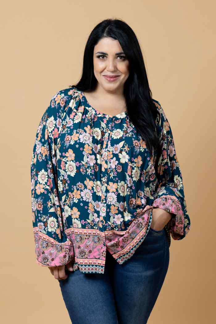 Lydia Blouse Teal Floral 2