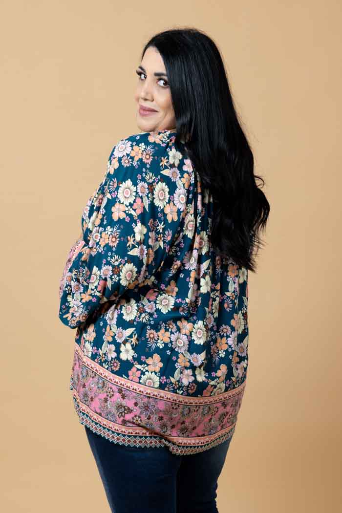 Lydia Blouse Teal Floral 6