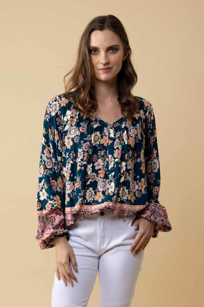 Lydia Blouse Teal Floral 3