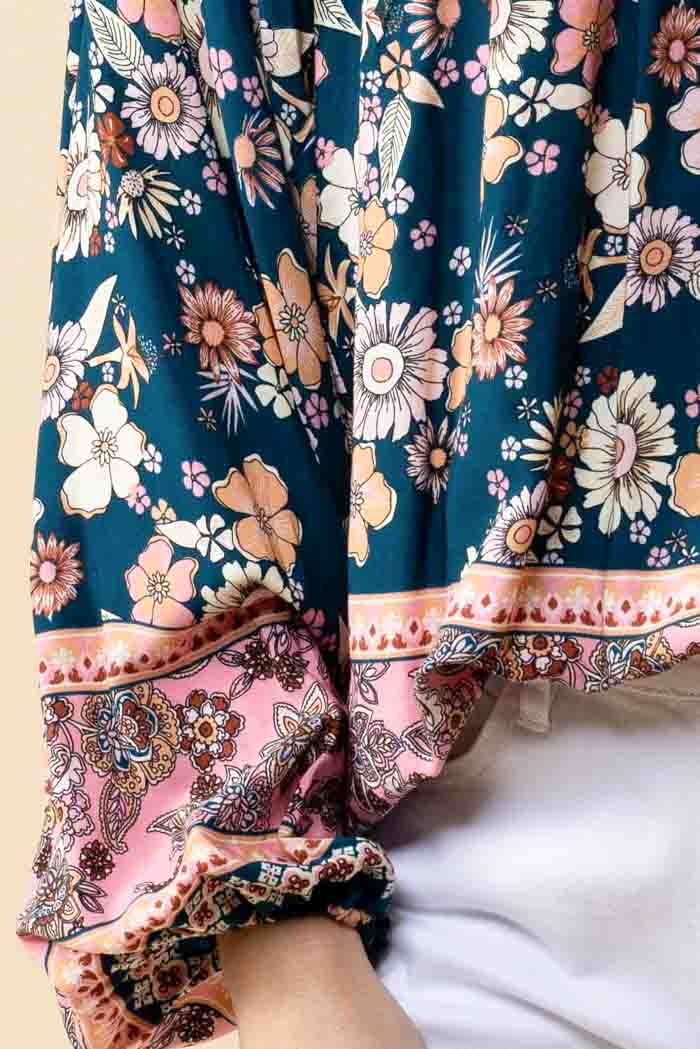 Lydia Blouse Teal Floral 7