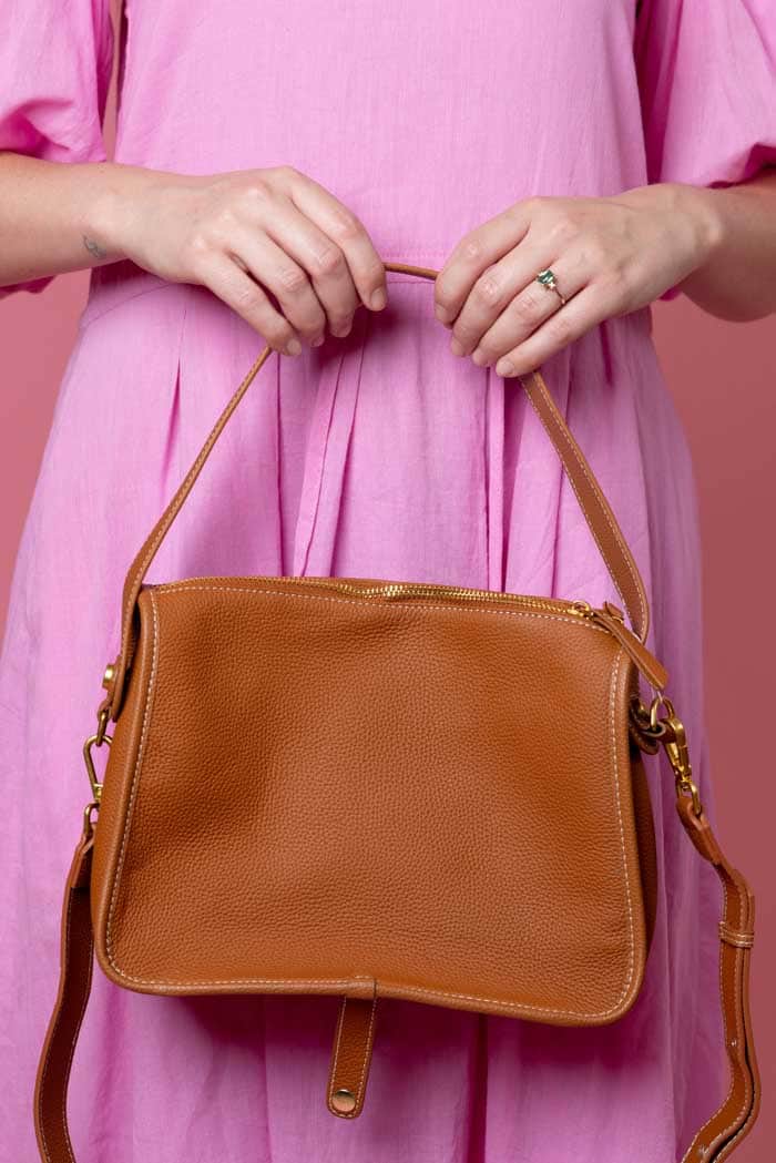 brown leather handbag