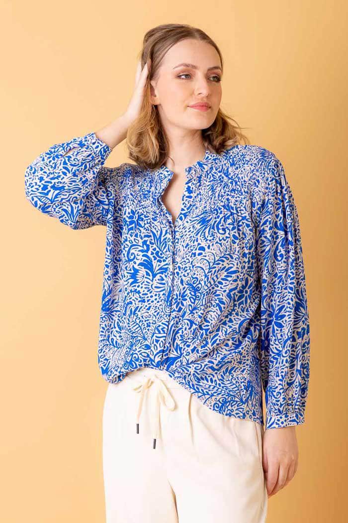 blue floral blouse shirt